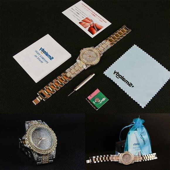 ✨ Smalody Watches Women Gold Round Luxury Crystal Rhinestone Diamond Steel Watch - Picture 9 of 9